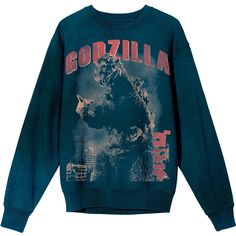 Unleash the colossal might of Godzilla with this adult dark cyan mineral wash crew neck long sleeve sweatshirt. The iconic image of Godzilla stands tall next to striking red kanji letters, proudly displaying his name in bold red font above. Crafted from a blend of 60% cotton and 40% polyester, this sweatshirt guarantees a perfect balance of comfort and durability. Machine washable on cold with like colors with a tumble dry on low heat, it's easy care ensures its longevity. Embrace the King of th Shin Godzilla, Legendary Monsters, Supergirl Superman, Dark Cyan, Movie Posters Design, Godzilla, Long Sleeve Sweatshirts, Heavy Weight, Hoodie Fashion