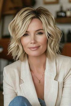 Styling Medium Bob Hair, Blonde Hair Color Ideas Short Bob, Candace Cameron Bure Hairstyles Short, Haircuts For Medium To Long Hair, Hair Styles For Women In 40s, Shaggy Bob For Thick Hair Over 50, Shaggy Shoulder Length Hair Choppy Bobs, Best Haircut For Fine Thinning Hair, Modern Bob 2024