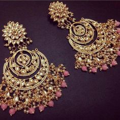 "Beautiful Handmade Bridal Wedding Designer Meenakari Beads Designer Chandbali Kundan Earrings Set embedded with Semi-precious Stones like Pearl,glass,stones.  This product is handmade & hence the product can be non-uniform & vary in color & texture. Color :  Gorgeous  Meena Kundan Gold Plated Earrings jewelry Set Earrings Size  = 4\" X 3\" (L X W) EXPEDITED DELIVERY (Chargeable) : Delivered 3 to 4 working days STANDARD DELIVERY (Free) : Delivered 8 to 10 working days" Perhiasan India, Indian Jewelry Earrings, Chandbali Earrings, Indian Jewellery Design Earrings, Earrings Indian, Pearl Necklace Set, Wedding Designer, Indian Jewelry Sets, Set Earrings