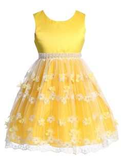 2232_yellow__3.jpg?0 Kids Yellow Dress, Yellow Formal Dress, Cute Yellow Dresses, Tulle Overlay Skirt, Junior Bridesmaid Dress, Overlay Skirt, Tulle Flower Girl, Tulle Flowers, Flower Girl Dresses Tulle