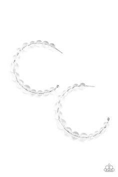 In The Clear - White Hoop Earrings - Paparazzi Paparazzi Accessories Jewelry, White Hoop Earrings, Pink Jewels, Clear Earrings, Paparazzi Accessories, Clear White, Beaded Hoop Earrings, Beaded Hoops, Paparazzi Jewelry