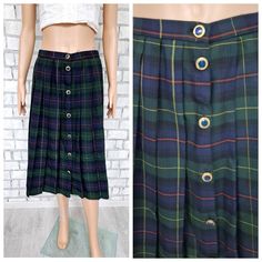 blue green plaid skirt M Circle skirt tartan skirt womens skirt Vintage button skirt Skater Skirt midi skirt pleated skirt  2p height of the woman in the photo - 180 cm  70% -polyester; 30%-viscose Please refer to photos for details of condition. Condition: very good vintage Measurements: Length: 68 cm/27" Waist: 70 cm/27.6" Hips: 110 cm/43.3" Size : 14  M note The color on the pictures may vary due to monitor settings and light reflections. Ready to ship Please do not hesitate to contact with me for any questions. Thank you for shopping today! Green Plaid Skirt, Tartan Skirt, Button Skirt, Skirt Pleated, Vintage Rock, Skirt Midi, Skirt Vintage, Plaid Skirt, Vintage Button