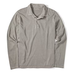 An understated, handsome polo Casual Long Sleeve Polo Shirt, Fall Cotton Polo Shirt With Seamless Collar, Casual Fall Polo Shirt With Placket, Long Sleeve Cotton Polo Sweater With Placket, Cotton Long Sleeve Polo Sweater With Placket, Fall Long Sleeve Polo Sweater With Placket, Classic Cotton Polo Shirt For Fall, Casual Long Sleeve Polo Shirt With Seamless Collar, Relaxed Fit Long Sleeve Polo Shirt For Fall