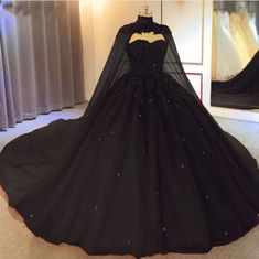 Dark Masquerade, Long Sweet 16 Dresses, Gaun Koktail, Black Wedding Gowns, Black Ball Gown, Cape Wedding Dress, Gothic Wedding Dress, Royal Blue Prom Dresses, Fotografi Alam Semula Jadi