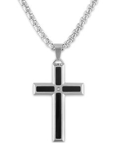 Faith and style come together in this black enamel and diamond men's cross pendant necklace. Cross Pendant Necklace Men, Sophisticated Man, Black Cross Necklace, Enamel Cross, Mens Crosses, Cross Pendant Necklace, Rolo Chain, Black Enamel, Men Necklace