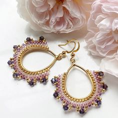 Purple Lilac Gold Beads Dangle Earrings, Chic Dangle Beads Hoop Fashion Boho Jewellery, Gifts for Her. - Etsy Handmade Hoop Beaded Earrings For Party, Bohemian Crystal Earrings With Dangling Beads As Gift, Handmade Dangle Hoop Earrings For Party, Handmade Beaded Hoop Earrings Gift, Handmade Beaded Hoop Earrings For Gifts, Gold Teardrop Beaded Hoop Earrings, Handmade Crystal Hoop Earrings For Gift, Bohemian Gold Beaded Crystal Earrings, Pink Teardrop Jewelry Beads For Crafting