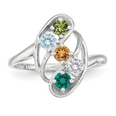 Customize with children's birthstone. This elegant ring is available in sterling silver with 1-7 birthstones. When you're ordering please select the ring size and include a note for birthstone details. I will respond your email to confirm. Follow diagram picture for stone placement. This ring is sterling silver .925 but I can also make it in solid gold, please let me know if you're interested. The following simulated birthstones will be set: January - Simulated Garnet $0 February- Simulated Amet Green Center Stone Birthstone Ring In Sterling Silver, White Birthstone Round Ring, May Birthstone Oval Silver Ring, Green Sterling Silver Birthstone Ring With Round Stone, Silver Oval May Birthstone Ring, White Gold Sterling Silver Birthstone Ring With Center Stone, White Gold Birthstone Ring For Anniversary And Mother's Day, Personalized Silver Birthstone Ring For Anniversary, White Sterling Silver Birthstone Ring For Mother's Day