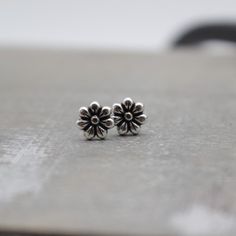 Small Flower Earrings - Sterling Silver Stud Earrings - Small Stud Earrings - Gift for Her - Antique Sterling Silver Clip-on Earrings For Everyday, Sterling Silver Flower Charm Earrings, Pierced Sterling Silver Flower Earrings, Sterling Silver Clip-on Earrings Set For Everyday, Sterling Silver Flower-shaped Jewelry With Matching Earrings, Flower Shaped Cartilage Earrings For Gift, Gift Flower Cartilage Earrings, Flower Cartilage Earrings For Pierced Ears As Gift, Silver Sterling Flower Earrings Hypoallergenic