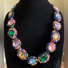 Nwot Eye Candy Bezel Set Multicolor Enamel Crystal Accent Necklace, Set In Gold Tone Alloy With Lobster Clasp. Length: 15 In. Multicolor Jeweled Necklace For Party, Multicolor Rhinestone Necklace Costume Jewelry, Multicolor Rhinestone Costume Necklace For Parties, Multicolor Rhinestone Necklace For Party, Multicolor Rhinestone Necklace With Jewels, Costume Jewelry, Multicolor Beaded Rhinestone Necklace For Party, Floral Statement Necklace, Peacock Necklace, Turquoise Statement Necklace