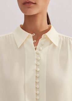 Women's Cream Silk Button Layering Shirt + Tie | ME+EM Stylish Blouses, Crochet Lace Blouse, Casual Blouse Shirts, Evening Jumpsuit, Ladies Blouse Designs, Layered Shirts, Maxi Shirts, Shirt Tie, Cream Silk