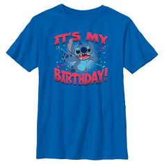 Ohana means family, and family means no tee gets left behind! Find the perfect style for your birthday party with this new Boys' Disney Lilo & Stitch It's My Birthday Experiment 626 Graphic T-Shirt! This fun design features a graphic of Stitch wearing a birthday hat with the phrase: "It's my birthday" and colorful confetti in the background. Celebrate with a certain alien, otherwise known as Experiment 626 in style with new adorable apparel for the whole family from the movie! Fun Blue T-shirt For Father's Day, Blue T-shirt For Father's Day Birthday, Casual Blue Birthday Tops, Blue Short Sleeve Tops For Birthday Gift, Casual Blue Tops For Birthday, Blue Letter Print T-shirt For Birthday, Blue Cotton T-shirt For Birthday Gift, Blue Crew Neck Top For Birthday, Blue Short Sleeve T-shirt