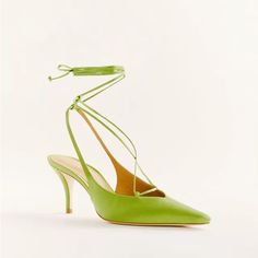 These Shoes Are Still In The Box And Never Worn, Color Is Green (Guacamole) And Size 7.5 Reformation Strappy Slingback Heels Green High Heel Slingback Pumps With Strap, Green High Heel Slingback Pumps With Padded Heel, Green Slingback Pumps With Ankle Strap, Green Pointed Toe Slingback Pumps With Padded Heel, Green Slingback Pumps With Open Heel, Spring Green Kitten Heels For Formal Occasions, Spring Formal Green Kitten Heels, Spring Green Formal Kitten Heels, Green High Heel Slingback Pumps For Spring