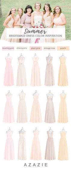 the bridesmaid dresses are available in different colors and sizes, including pinks, yellow