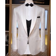 White tuxedo 3 piece suit for wedding withh double breasted Fitted Wedding Sets With Suit Collar, Wedding Tuxedo With Notch Lapel And Single Button, Fitted Notch Lapel Tuxedo For Wedding, Elegant Notch Lapel Suit For Wedding, Elegant Double Breasted Suit For Party, Elegant Double Breasted Party Suit, Fitted Tuxedo Blazer For Wedding, Fitted Tuxedo Style Blazer For Wedding, Tailored Tuxedo Blazer For Wedding