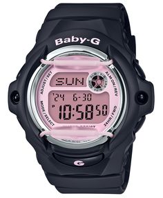 Baby-g shows modern flair with strong lines accentuated with brilliant black and pink for this fetching digital timepiece. Style #BG169M-1 Casio Watch Women, G Shock Black, Casio Digital, Pink Watch, Baby G, Am Pm, Casio G Shock, Casual Watches, Women's Watch