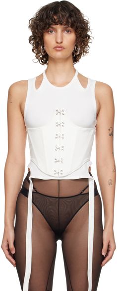 Stretch cotton-blend bonded jersey corset. Boning throughout. · Hook-eye closure · Full bonded jersey lining Supplier color: Ivory White Corset Waist Belt, Dion Lee Corset, Corset Harness, Corset Layering, Jersey Corset, Cincher Corset, Lee White, Aquarius Rising, Corset Design