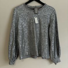 New With Tags, Never Worn Beautiful Silver Metallic Anthropologie Dolan Metallic Crewneck Sweatshirt 100% Cotton Please See Pictures For Approximate Measurements Fall Crew Neck Blouse With Relaxed Fit, Fall Party Crew Neck Knit Top, Relaxed Fit Crew Neck Blouse For Fall, Fall Party Knit Top With Crew Neck, Fall Party Long Sleeve Crew Neck Top, Casual Party Sweatshirt, Stretch Crew Neck Blouse For Loungewear, Casual Crew Neck Long Sleeve Top For Party, Casual Long Sleeve Crew Neck Top For Party