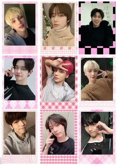 many images of young men with different hair colors and hairstyles, all in pink squares