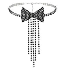 PRICES MAY VARY. Rhinestone Bowknot Necklace: So sparkly and trendy. Especially shining rhinestones bowknot combined with tassels , adding more bling sense. Necklace Material: It is made of quality rhinestone and alloy, this tassel choker is good quality and doesn't fade easily. Size：The rhinestone chain is 14.6inch/37cm , the extender chain is 9inch/23cm. Suitable for most people because of adjustable extended chain. Suitable Occasions：Sparkly bow tie combined with rhinestone choker and tassel, Adjustable Rhinestone Necklaces For Party, Bow Choker Jewelry For Parties, Party Rhinestone Choker Necklace, Party Rhinestone Necklace With Bling, Party Rhinestone Bling Necklace, Elegant Adjustable Rhinestone Necklace For Party, Party Rhinestone Bling Choker Necklace, Adjustable Bow Tie Jewelry For Party, Glamorous Rhinestone Bling Necklace For Party