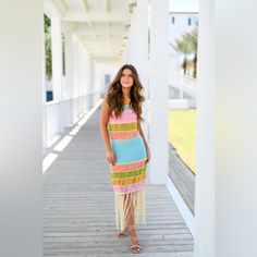 Never Worn!! - Perfect Condition!! Multicolor Crochet Knit Beach Dress, Multicolor Knit Crochet Dress For Vacation, Multicolor Crochet Dress For Spring Beach Cover-up, Multicolor Knit Beach Dresses, Multicolor Crochet Dresses For Vacation, Spring Beachy Crochet Dresses, Blue Knit Dress For Beach, Multicolor Knit Crochet Dress For Spring, Multicolor Sleeveless Crochet Dress For Beach