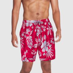 Elevate your beach style with our Men's Printed Volley Shorts 18". Excelling in both comfort and fashion, these shorts feature eye-catching prints that make a statement. Features three pockets on side seams and back with durable water repellent 2-Way Comfort Stretch fabric with UPF 50+ protection. 100% polyester. 18" outseam. 7.5" inseam. Bermuda Swim Trunks With Built-in Shorts For Vacation, Hawaiian Style Bottoms With Built-in Shorts For Vacation, Hawaiian Style Short Swim Trunks For Beach Season, Red Beachwear Swim Trunks For Summer, Hawaiian Swim Trunks With Built-in Shorts For Beach Season, Hawaiian Swim Trunks With Built-in Shorts For Vacation, Hawaiian Style Short Swim Trunks For Vacation, Red Swim Trunks For Beach In Summer, Red Summer Swim Trunks For Poolside