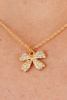 Chic Soul plus size clothing, gold bow dainty necklace with faux diamond detailing in the bow dangle shorter length thin gold chain not choker length Bow Pendant, Lovely Necklace, Classic Gold, Necklace Gold, Affordable Fashion, Plus Size Outfits, Fashion Forward, Gold Necklace, Pendant