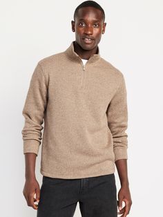 mock neck long sleeves pullover style relaxed fit hits at hip model is approx.  6'1" and wears size mmachine wash according to the care instruction label  . Best Holiday gift for Men , perfect Sweaters for Christmas! Casual Half-zip Polo Sweater For Fall, Casual Brown Half-zip Top, Funnel Neck Sweatshirt For Fall Outdoor Activities, Mens Quarter Zip Sweater, Button Down Sweater, Old Navy Men, Sweater Brown, Quarter Zip Sweater, Brown Sweater