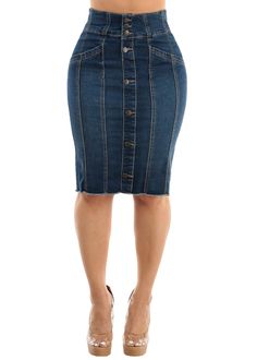 PRICES MAY VARY. SIZE NOTICE: These womens high waisted denim skirts come in JUNIOR SIZING. For reference, model in pictures is wearing size Small. For the best women's denim skirt fit, use size chart provided in images. Keep in mind these are STRETCHY denim skirts for women and meant to fit tight but with easy movement, similar to jeggings. Machine wash cold, tumble dry low. PREMIUM QUALITY MATERIALS: These stretchy high rise denim skirts for women are made with superior quality and highly dura High Rise Denim Skirt, Womens Denim Skirts, High Waisted Denim Skirt, Denim Skirt Outfits, Denim Skirt Women, Denim Pencil Skirt, Skirt Fits, Casual Skirts, Denim Design