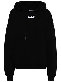 black cotton logo print to the front drawstring hood drop shoulder long sleeves ribbed cuffs and hem Off-white Logo, Cotton Logo, Cotton Hoodie, Mens Activewear, Sling Bag, Black Hoodie, Logo Print, Drop Shoulder, Black Cotton