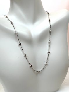 "Everyday chain/necklace, Diamond cut ball chain with beads, rhodium 925 sterling silver chain available 16\", 20\" and 30\" long My jewelry will be wrapped in a beautiful gift box ready to gift. Jewelry care Take off your jewelery when sleeping, swimming, bathing, doing sports or anything which could lead to damage. Avoid contact with perfume, hairspray and other chemicals. Use water with soap to clean your jewelry. Please visitor my entire storefront collection at: https://www.etsy.com/shop/Fo White Gold Ball Chain Necklace Gift, Silver Satellite Chain Necklace For Everyday, Silver Sterling Beaded Chain Necklace, Silver Beaded Sterling Silver Chain Necklace, Silver Round Beads Chain Necklace Gift, Silver Chain Necklace With Round Beads For Gift, Silver Beaded Chain Necklace With Round Beads, Elegant Silver Chain Necklace With Ball Chain, Dainty Hypoallergenic Silver Chain Necklace