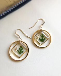 Boho Style Dangle Earrings With Pressed Fern and Gold Flake in - Etsy Gold Leaf Nature-inspired Jewelry, Gold Botanical Dangle Earrings, Gold Botanical Earrings With Pressed Flowers, Nickel Free Gold Botanical Jewelry, Gold Drop Earrings With Pressed Flowers, Nature-inspired Drop Earrings With Natural Inclusions, Botanical Gold Earrings With Pressed Flowers, Botanical Gold Earrings With Birth Flower, Nickel-free Gold Botanical Jewelry