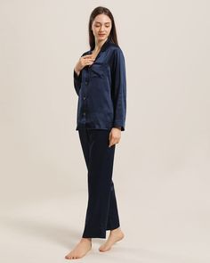 Type: Two-piece Silk Pajama SetMaterial: 100% 19 Momme Luxury Mulberry Silk PipingDetails: Cropped trouser length with self-tie at the waist for an adjustable fit. 1 left chest pocket. Relax and unwind after a busy day and slip into the Long Sleeve Button-Down Silk Pajama Set. The long-sleeved button-front shirt will feel like second nature against your skin. The matching pants have a relaxed and comfortable fit making them easy to slip on. Perfect for wearing post-bath time to make you feel put Silk Two Piece, Cropped Trouser, Pjs Set, Silk Pajama, Relax And Unwind, Silk Pajama Set, Busy Day, Matching Pants, Silk Pajamas