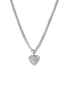 Silver tone chain necklace with heart pendant Heart Neckless, Puffy Heart Necklace, Brass Chain Necklace, Roxanne Assoulin, Necklace With Heart, Y2k Jewelry, Puffy Heart, Mini Heart, Brass Chain