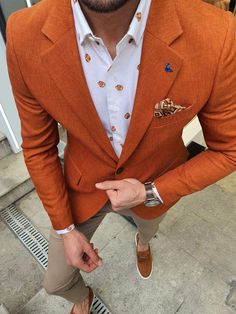 Bando Ogden Cinnamon Slim Fit Blazer – BOJONI Orange Blazer Outfits Men, Blazer Outfits Men, Orange Blazer, Cinnamon Color, Slim Fit Blazer, Mens Fashion Blazer, Designer Suits For Men, Slim Fit Blazers, Fashion Suits For Men