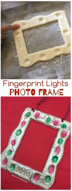 some kind of frame that is made out of paper and glue on the bottom, with text overlay reading fingerprint lights photo frame