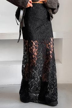 Color: Black, Size: S Style Année 90, White Goth, Long Skirt Summer, Black Lace Skirt, Maxi Lace Skirt, Lace Midi Skirt, Ankle Length Skirt, 90s Fashion Outfits, Long Skirts For Women