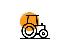 a tractor is shown with the sun in the background and an orange circle behind it