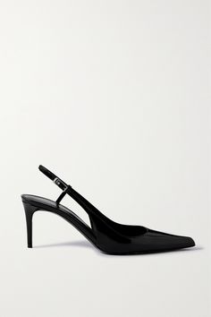 Crafted from inky patent-leather, these 'Vendome' pumps from the Pre-Fall '23 collection speak to SAINT LAURENT's design DNA. They have pointed toes and an equally sharp 70mm stiletto heel. Style yours with a pencil skirt, as shown on the runway. Black Patent Heels, Fall 23, Shoes Too Big, Statement Shoe, Saint Laurent Shoes, Stylish Outfit, Slingbacks, Shoes Heels Pumps, Patent Leather Pumps