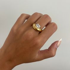 stainless steel and gold Dome Engagement Ring, Chunky Gold Engagement Ring, Ring Inspo, Cute Engagement Rings, Future Engagement Rings, Dome Ring, Ring Emerald, Dream Engagement, Dream Engagement Rings