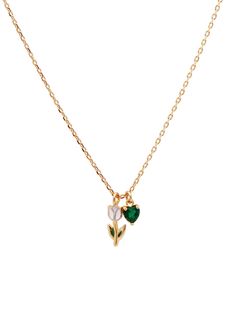 Editor's NotesXPIER presents  a pendant necklace with pink tulips and green leaves. It is a beautiful item with elaborate details. - Tulip pendant- Colorful cubics embellished- Made of silver 925- Gold plated- Mini logo charm drop- Lovely and sophisticated mood Measurements(in.)One Size- Chain: 15.35 in. ( + 1.18 in. ) (L)- Pendant: 0.20 in. (W) * 0.50 in. (H) - Cubic: 0.31 in.Composition & Care- Material: Silver 925, Cubic- Plated products may discolor over tim Green Flower Pendant Necklace For Anniversary, Green Pendant Necklace With Flower Charm, Green Heart Pendant Necklace For Mother's Day, Elegant Green Pendant Flower Necklace, Green Flower-shaped Dainty Necklace, Tulip Necklace, Mini Logo, Mini Logos, Pink Tulips