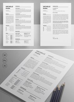 two resume templates on top of each other with pencils in front of them