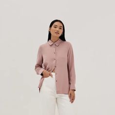 Fit For Your Workstation And Boardroom Agenda. Made Of Breathable Rayon, This Tunic Shirt Features A Relaxed Fit And A Collared Neckline That Strikes The Perfect Balance Between Poised And Laid-Back. Comes With Cuffed Sleeves And A Button Down Front Closure. Effortless Collared Shirt With Button Closure, Button-up Shirt With Button Closure For Loungewear, Button-up Shirt For Loungewear, Casual Blouse With Button Closure, Casual Blouse With Button Closure For Loungewear, Trendy Loungewear Tops With Buttons, Collared Shirt With Buttons For Loungewear, Pink Button-up Shirt For Loungewear, Effortless Long Sleeve Shirt With Button Closure