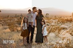 a family is posing for a photo in the desert