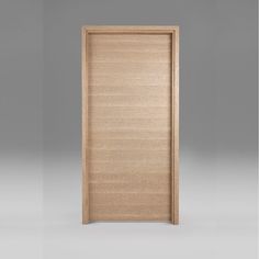 an open wooden door on a gray background