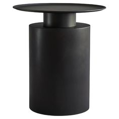 a black table with a round top on it's base and an upside down lid