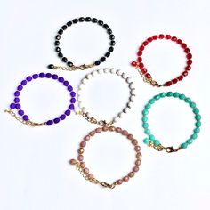 "Faceted Czech bead bracelets in six gorgeous colors to complement your outfit. Stack with other bracelets or wear alone for a dainty and minimal look. There are different sizes to choose from with a 1 inch extender to adjust how loose or tight you prefer to wear your bracelet. The listing is for one (1) bracelet. *BUY 2 GET 1 BRACELET FREE* Add 3 bracelets to cart then enter discount code 1CZECHBRACELET at checkout to receive free bracelet. D E T A I L S : ◖ Select your favorite from 6 colors - Trendy Adjustable Beaded Bracelets With Extender, Adjustable Tiny Beads Chain Bracelet, Minimalist Round Bead Bracelets For Party, Trendy Adjustable Chain Bracelet With Round Beads, Adjustable Crystal Bracelet With Round Beads And Extender, Elegant Adjustable Rosary Bracelet With Colorful Beads, Adjustable Minimalist Charm Bracelet For Parties, Czech Glass Bead Bracelet, Bracelet Stacking