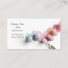 a business card with makeup products on it