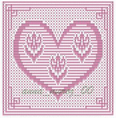 a cross stitch pattern in the shape of a heart with two hearts on each side