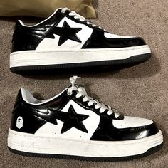 There Used But In Great Condition Dm Me If Your Interested. Bape Black And White, Bape Star, Bape Shoes, Bape Sneakers, Bape Black, Bape Sta, Graphic Rug, Ape Bape, Custom Air Force 1