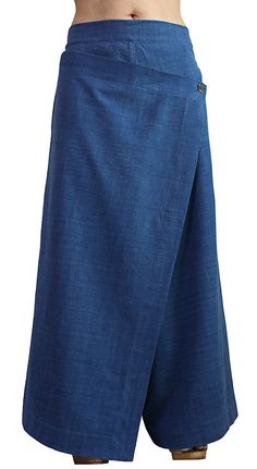 ChomThong Hand Woven Cotton Loose Skirt-like Wide by SawanAsia Full-length Cotton Lined Skirt, Full Length Cotton Lined Skirt, Full-length Lined Cotton Skirt, Indigo High Waist Fitted Bottoms, Fitted High Waist Indigo Bottoms, Fitted Blue Cotton Wrap Skirt, Lathe Tools, Crimping Tool, Womens Pants